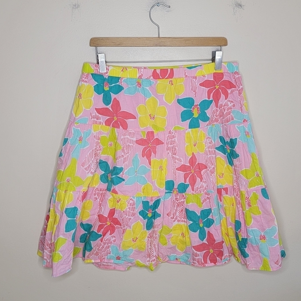 Vintage Lilly Pulitzer Tiered Colorful Floral A-line Pull On Skirt Size Small